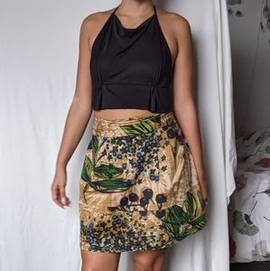 Anthropologie Floral Mini Skirt - Green and Tan